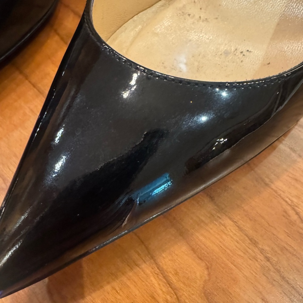 Christian Louboutin Black Patent Leather Pointed Toe Pumps with Red Soles - Picture 3 of 6